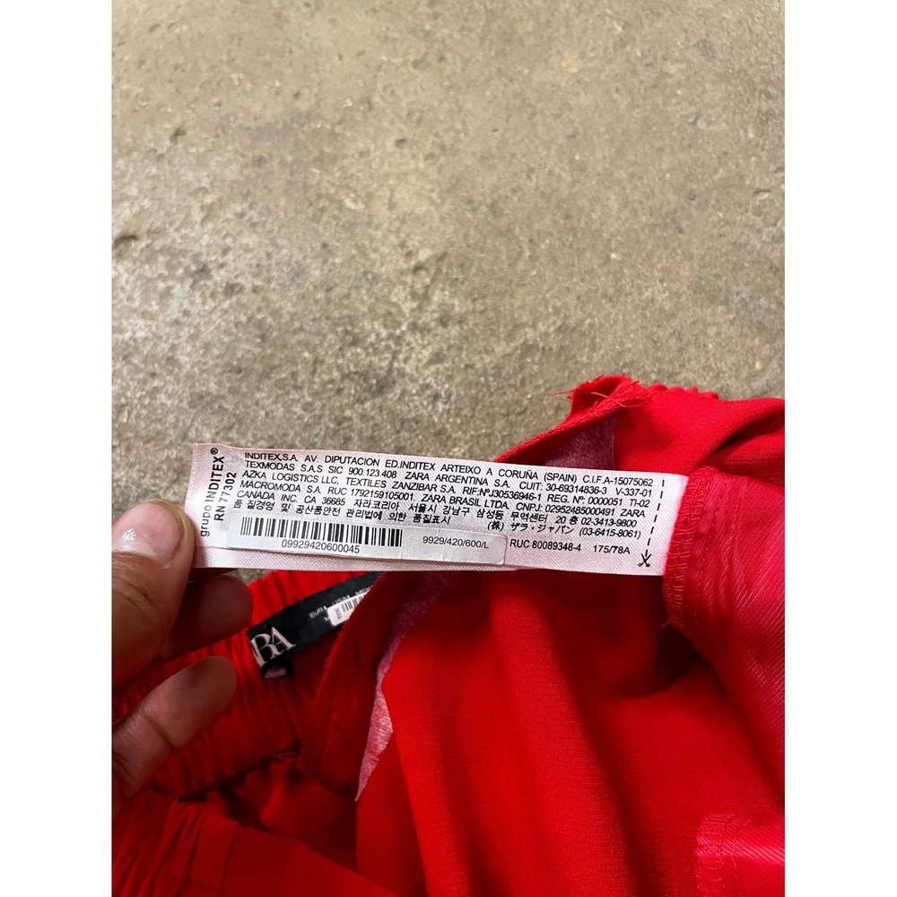 Zara Tailored Pants Womens L Red Stretch Elastic Waist Button Details Straight - Picture 6 of 16